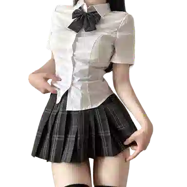 东鲸岁时记 学院风修身长袖衬衫格子伯克利半身裙针织开衫制服 女款