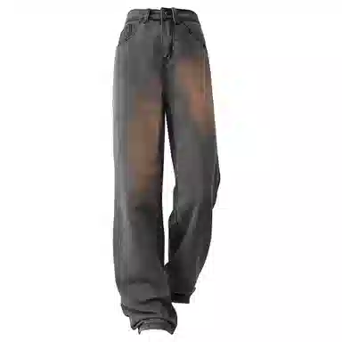 复古简约基础款做旧水洗宽松垂感直筒显瘦百搭牛仔裤 男女同款 中蓝色