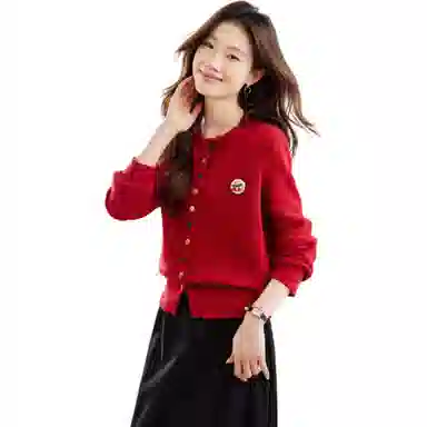 曲韩 拼色短款长袖针织衫 女款