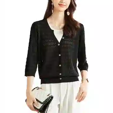 曲韩 镂空简约舒适圆领针织衫 女款