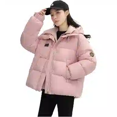 鸭鸭 纯色连帽简约拼接加厚羽绒服 女款 黑金