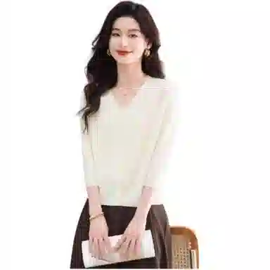 曲韩 纯色常规九分袖针织衫 女款