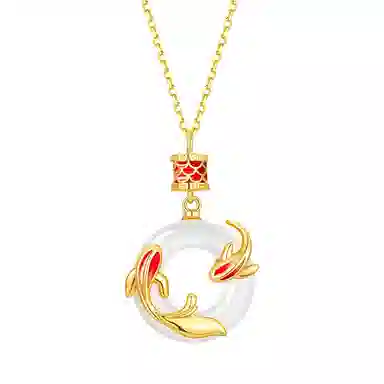 佐卡伊 好运锦鲤平安扣 新中式小众设计好事成双万事顺遂 简约精致百搭#好运 玉髓 项链 女款