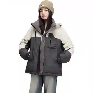 鸭鸭 时尚连帽简约拼色羽绒服 女款