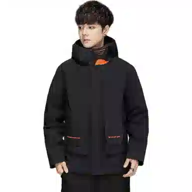 鸭鸭 短款纯色连帽拉链长袖羽绒服 男款 黑色