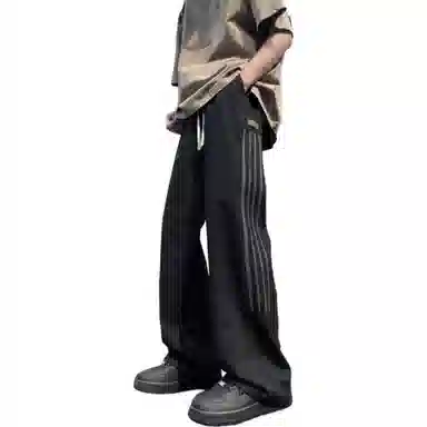 煦加 美式高街条纹纯色休闲裤 男款