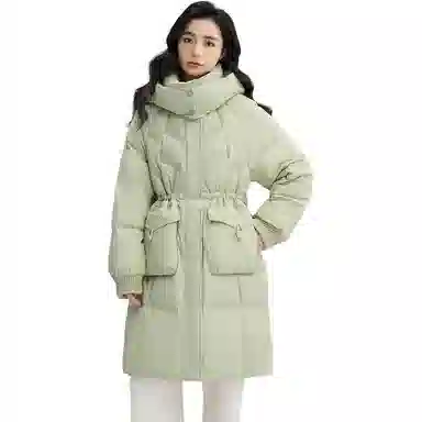 鸭鸭 连帽时尚纯色舒适宽松长袖羽绒服 女款