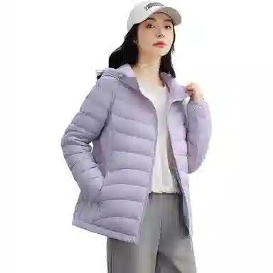 鸭鸭 薄款纯色百搭连帽长袖羽绒服 女款