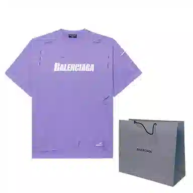 Balenciaga SS22 Caps Destroyed T-Shirt Purple
