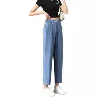 棉购 薄款小个子九分高腰显高牛仔裤 女款