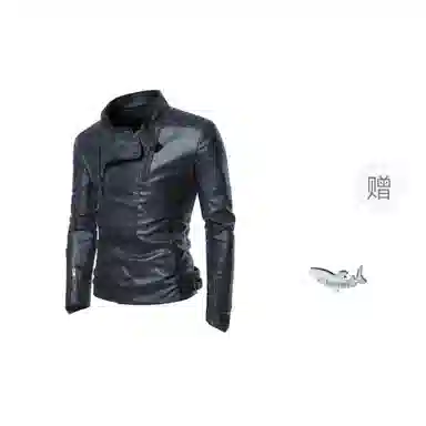 大白鲨 流行韩版修身薄款潮流外套夹克皮衣 男款