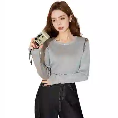 法文箱子 镂空慵懒简约长袖针织衫 女款