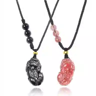 陌阡雪 祥瑞貔貅 新中式复古国潮风 本命年吞金兽圆珠转运珠设计可调节锁骨链 黑曜石 项链 男女同款情侣款