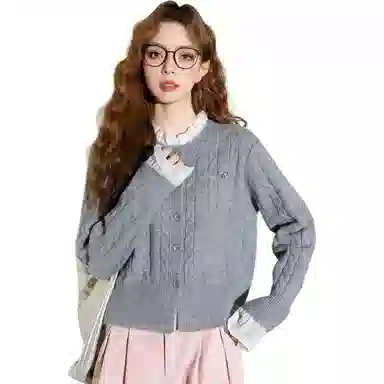 法文箱子 圆领休闲假两件长袖毛衣 女款