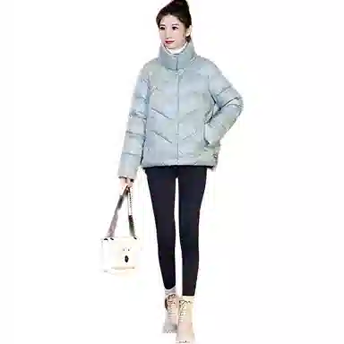 鸭鸭 纯色立领拉链宽松长袖羽绒服 女款