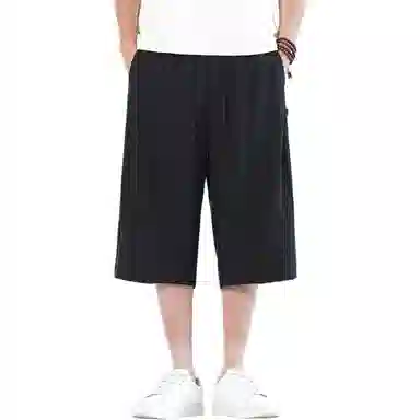顶峰保罗 新中式莱赛尔潮流痞帅纯色无性别主义宽松大码百搭七分运动健身裤弹力抽绳显高薄款直筒休闲短裤 男女同款