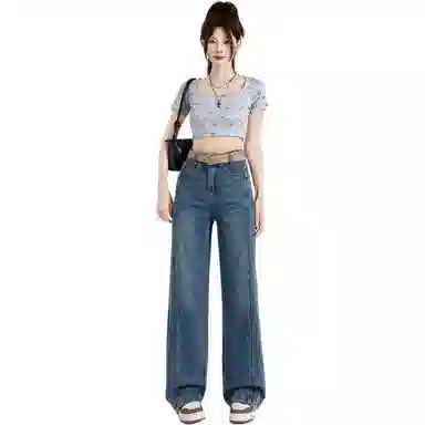 沐晓欣 纯色舒适高腰宽松阔腿裤休闲裤 女款