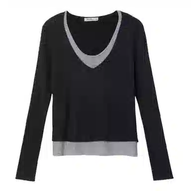 法文箱子 拼色假两件拼接长袖毛衣 女款