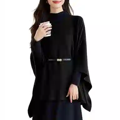 曲韩 纯色一字领舒适斗篷披风 女款