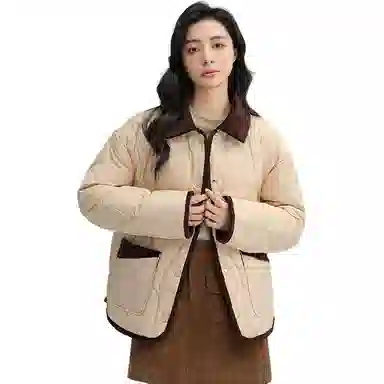 鸭鸭 保暖单排扣薄款长袖羽绒服 女