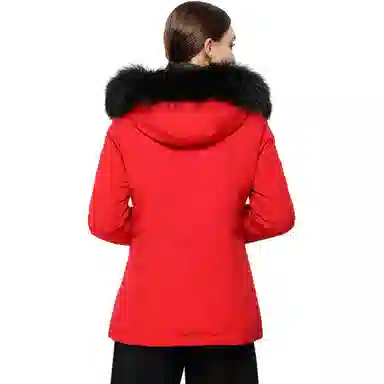 乔万尼 时尚短款通勤百搭连帽拉链羽绒服 女款 红色