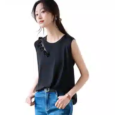 曲韩 冰丝纯色薄款短款无袖圆领背心 女款