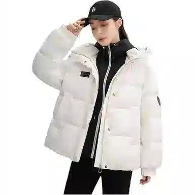 鸭鸭 纯色连帽简约拼接加厚羽绒服 女款 黑金