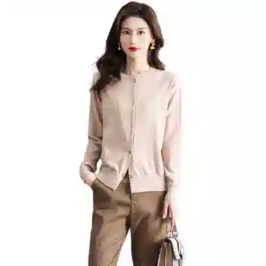 恒源祥 圆领时尚开衫通勤百搭纯色长袖针织衫 女款