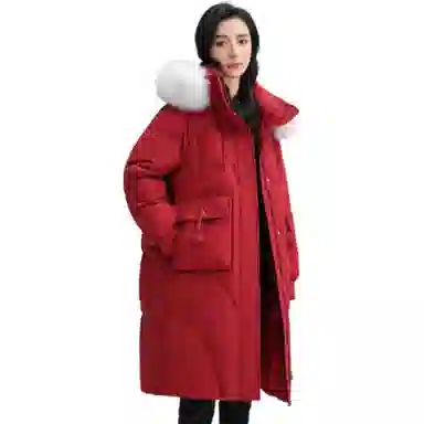 鸭鸭 中长款过膝毛领加厚保暖羽绒服 女款