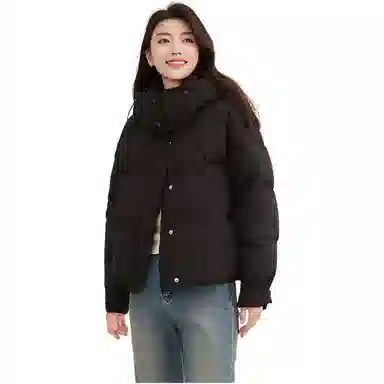 鸭鸭 纯色拉链短款长袖连帽羽绒服 女款