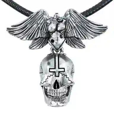 【免费刻字】 白木黑冰 暗翼十字骨 新中式原创小众设计高级感时尚潮流 银合金 项链 男款