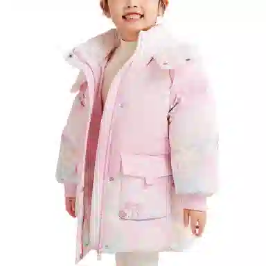 鸭鸭 连帽拉链中长款厚款保暖防风鸭绒卡通动漫羽绒服 中小童