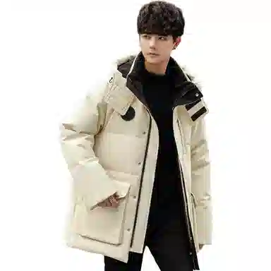 鸭鸭 短款纯色连帽拉链长袖羽绒服 男款