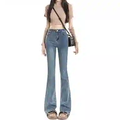 法文箱子 高腰修身微喇牛仔裤 女款