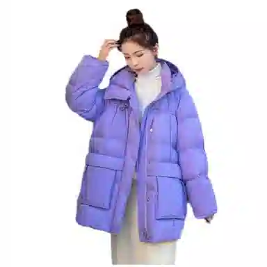 鸭鸭 连帽宽松中长款羽绒服 女款 黑色