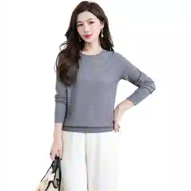 恒源祥 圆领舒适时尚纯色简约休闲长袖针织衫 女款