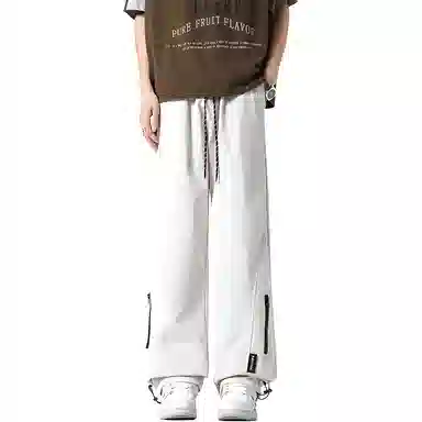 八哥 美式不规则城市机能高街侧边拉链设计款中腰松紧系带直筒宽松百搭防风户外通勤长裤伞兵弯刀休闲裤 男女同款