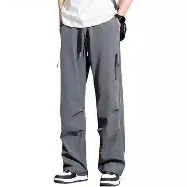 顶峰保罗 冰丝速干工装直筒长裤宽松运动小众百搭设计感潮牌薄款透气舒适阔腿休闲裤 男女同款