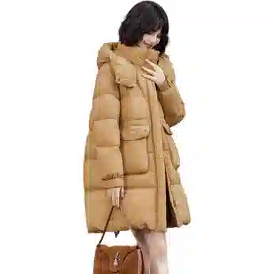 鸭鸭 时尚纯色口袋连帽中长款羽绒服 女款