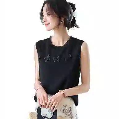 曲韩 蝴蝶结无袖圆领背心 女款