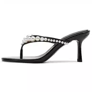 浪莎 时尚气质 珍珠高跟百搭人字拖鞋 女