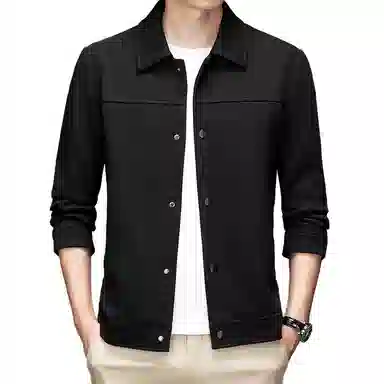 美力城 纯色基础款简约拼接暗扣针织宽松百搭休闲设计感保暖翻领夹克外套 男款