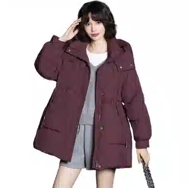 鸭鸭 加厚冬季韩版休闲中长款连帽长袖羽绒服 女款