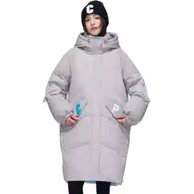 鸭鸭 宽松休闲纯色连帽羽绒服 女款