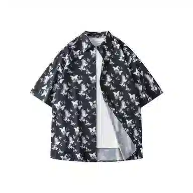 太子龍 夏季薄款蝴蝶冰丝短袖男士休闲潮流宽松凉感速干寸衫衬衫 男款