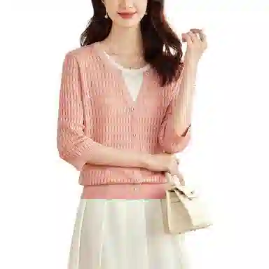 曲韩 镂空简约舒适圆领针织衫 女款