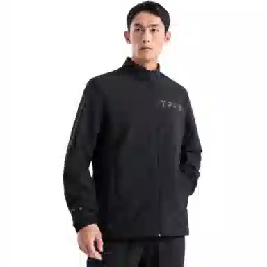 特步 综训系列 运动健身拉链长袖风衣 男款 正黑色