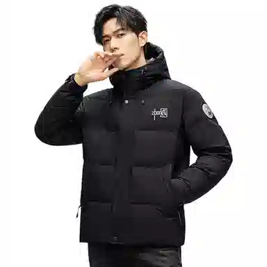 鸭鸭 中青年时尚韩版潮流中国风短款连帽外套山系户外运动休闲加厚保暖迷彩面包羽绒服 男女同款