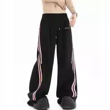 王者荣耀 鲁班七号星空梦想款美式学院风侧边条纹字母复古街头潮流运动宽松阔腿直筒户外简约休闲裤 男女同款