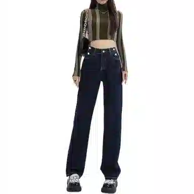 惟熙 高腰舒适直筒牛仔裤 女款 深蓝色